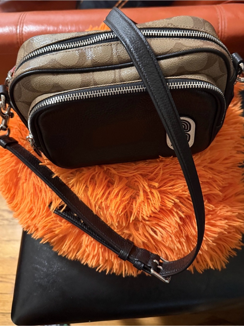Coach Brown Signature Canvas Crossbody with Black Leather Trim - Picture 4 of 7
